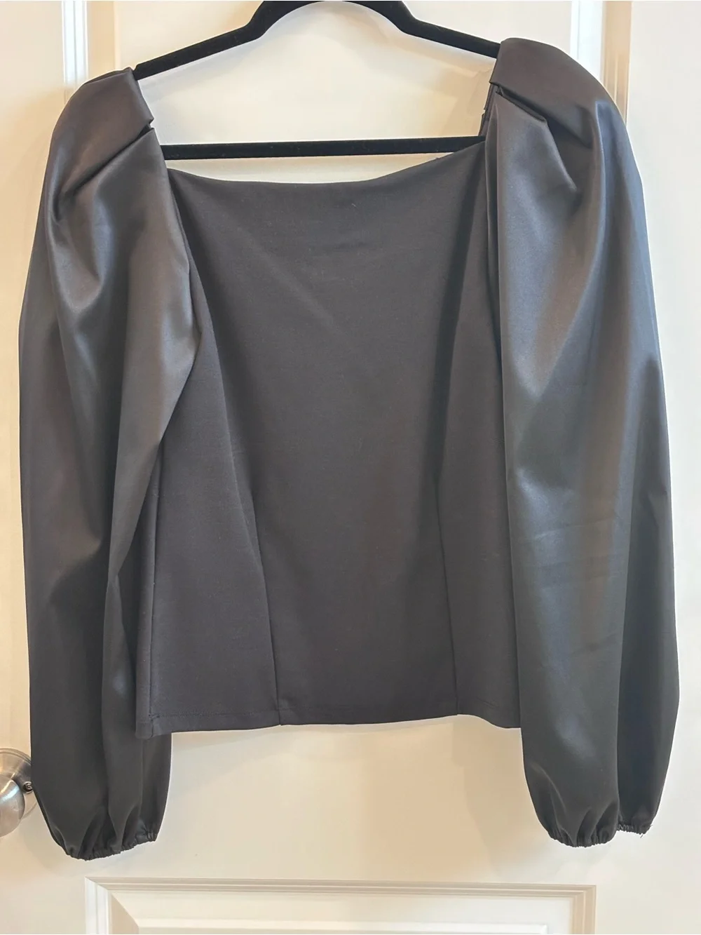 LOFT Black Square Neck Puff-Sleeve Blouse
